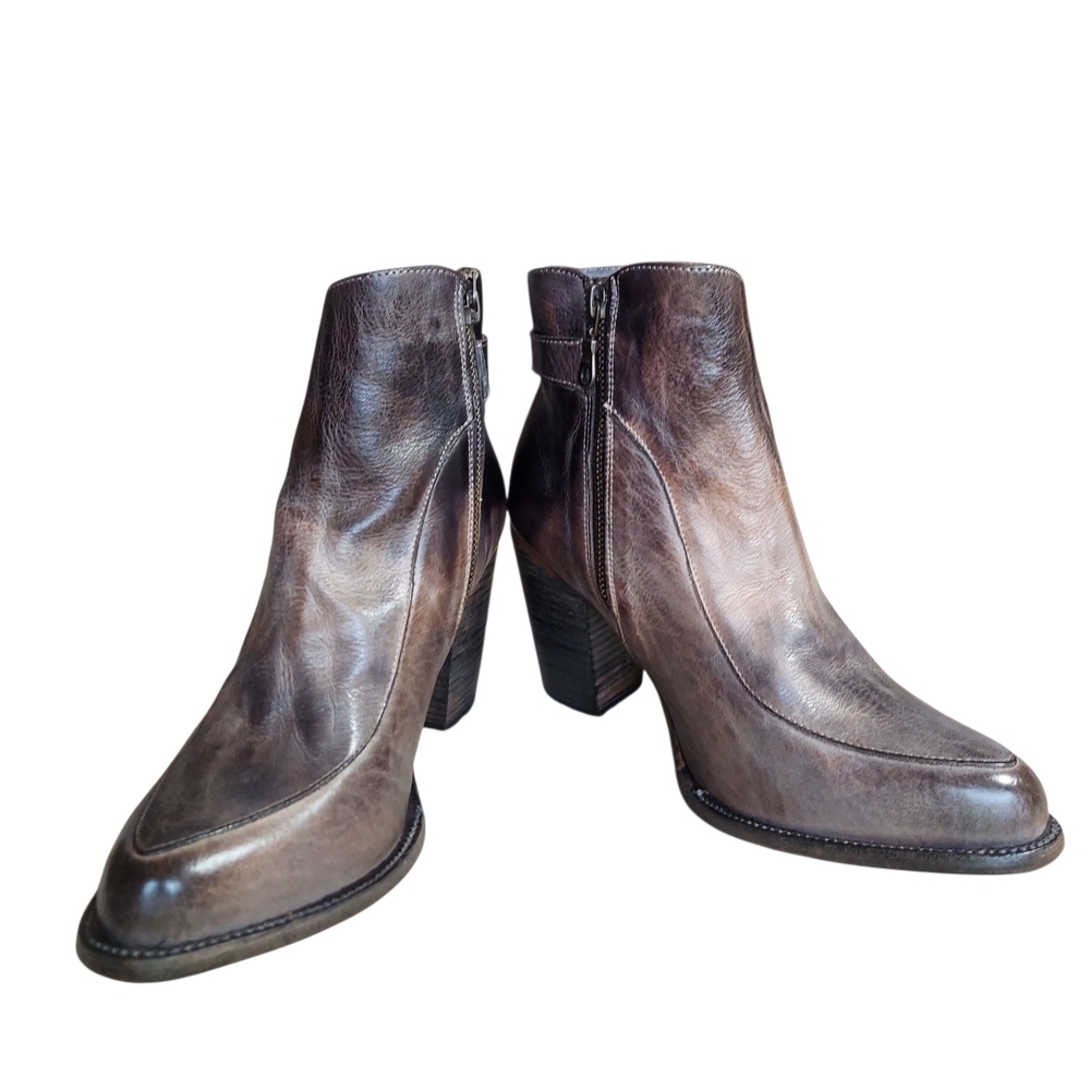 Bed Stu Isla Distressed Leather Buckle Ankle Boots Block Heel - Picture 6 of 14